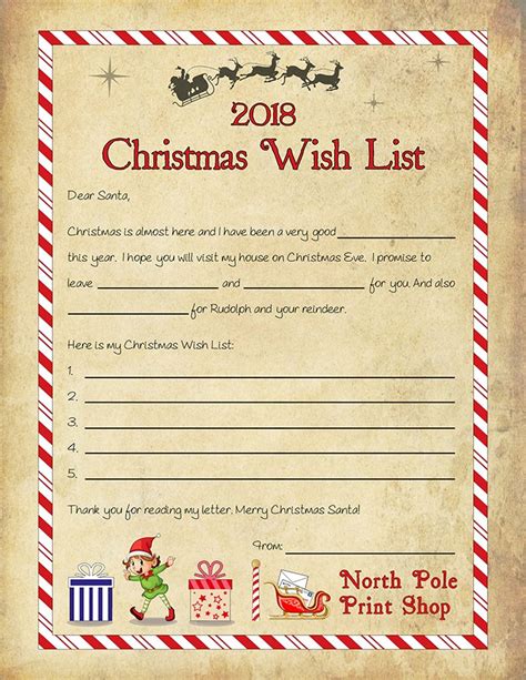 Written By Santa Free Christmas Wish List Template