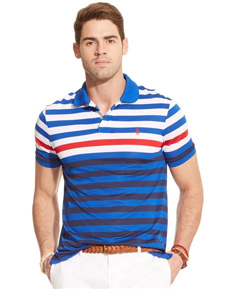 Polo Ralph Lauren Multi Striped Performance Mesh Polo Shirt In Blue For