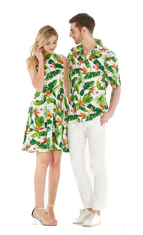 Couple Matching Hawaiian Luau Cruise Christmas Outfit Shirt Vintage Dress Flamingo In Love