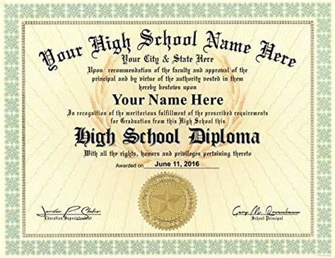 High School Diploma Custom Printed With Your Info Premium Quality 8