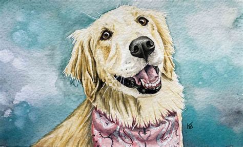 Button Watercolor Dog Golden Retriever Watercolor Pet Portraits