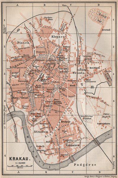 Krakow Cracow Antique Town City Plan Miasta Krak W Poland Mapa