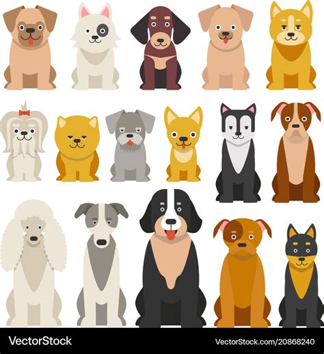 Different Funny Dogs In Cartoon Style Isolated Vector Image