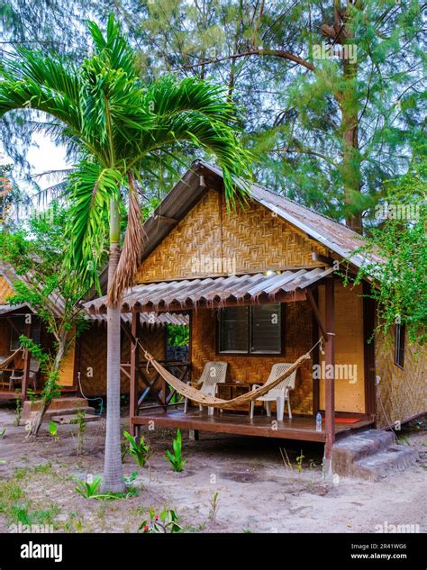 Bamboo Hut Bungalows On The Beach In Thailand Stock Photo Alamy