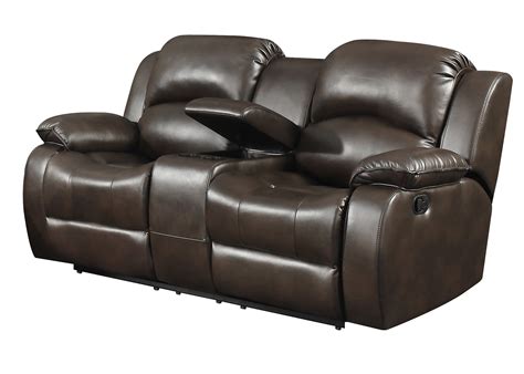 Dark Brown Leather Gel Reclining Loveseat With Storage Console And Cup