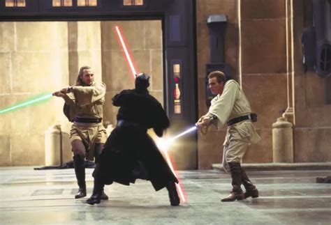 Lightsaber Fight Scene Star Wars Episode I Phantom Menace 1999 Photo