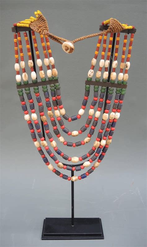 Vintage Naga Tribal Beaded Necklace On Custom Made Display