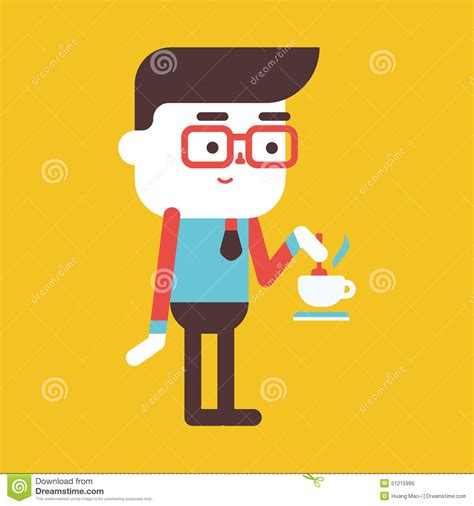 Character Illustration Design Businessman Drinking Coffee Cartooneps