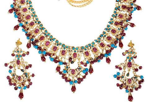 Gold And Diamond Jewellery Designs Heavy Colour Stones Gold Necklace Sets