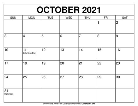 Blank Calendar October 2021 Free Printable Printable Word Searches