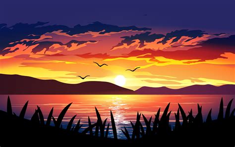 Dramatic Sunset Over The Lake 1308868 Download Free Vectors Clipart