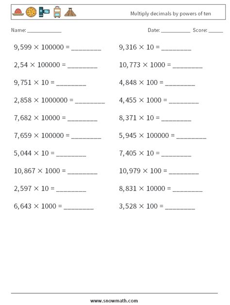 Multiplication By Powers Of 10 Worksheets