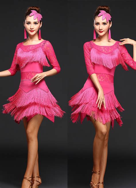 Robe Sexy Tango Rouge Salsa Latin Dance Dress Femmes Dentelle Fringe Salle De Bal Concours De