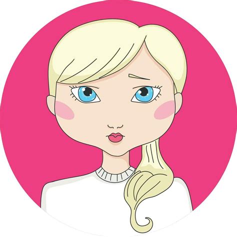 Cartoon Blonde Haired Girl With Blue Eyes Girl Avatar In A Circle Hand Drawn Vector