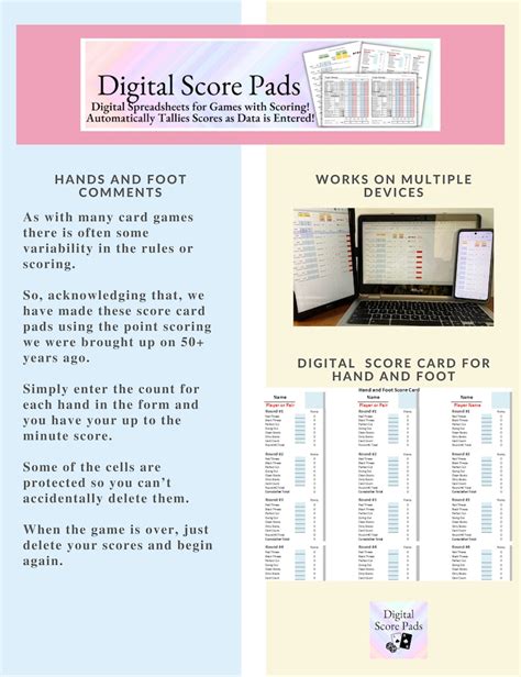 Hand And Foot Digital Score Pads Sheet Card Hand And Foot Card Game