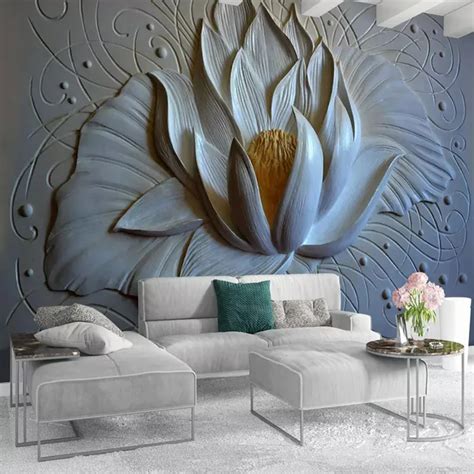 Custom Mural Wallpaper 3d Stereo Relief Lotus Photo Wall Paper Living