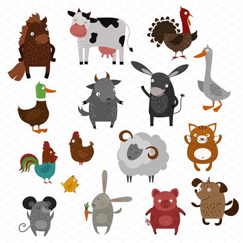 Farm Animals Pets Vector Illustrations Creative Market