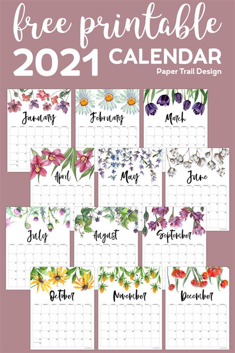 2021 Free Printable Calendar Floral Paper Trail Design