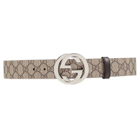 Gucci Brown Gg Supreme Canvas Interlocking Gg Buckle Belt