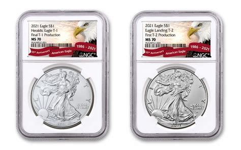 2021 1 1 Oz Silver Eagle Final T1 And T2 First Production 2 Pc Set Ngc