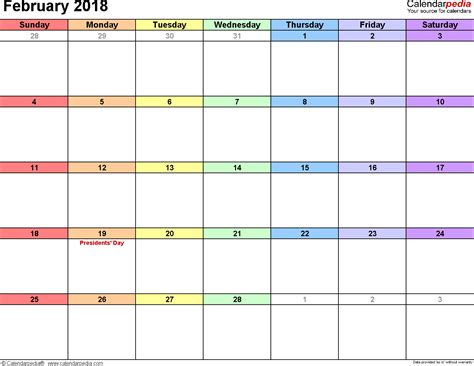 February 2018 Calendar Templates For Word Excel And Pdf