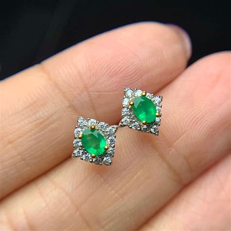 Genuine Emerald Earring Studs Mm Oval Natural Emerald Etsy