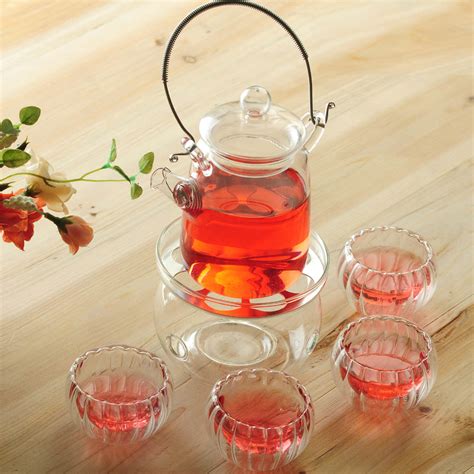 Adhoc tea pot warmer bundle. Elegant 400ml Glass teapot with infuser/filter+ 4/6 Cups ...