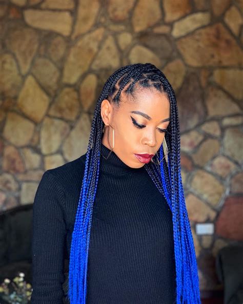Blue Ombré Knotless Braids In 2020 Blue Ombre Hair Styles Hair Wrap