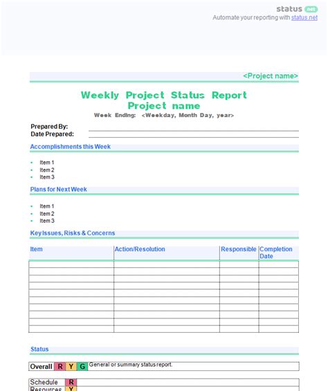 Weekly Progress Report Template Project Management Great Professional