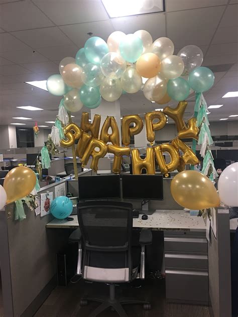 Mint Green And Gold Desk Birthday Decorations Cubicle Birthday Decorations Office Birthday