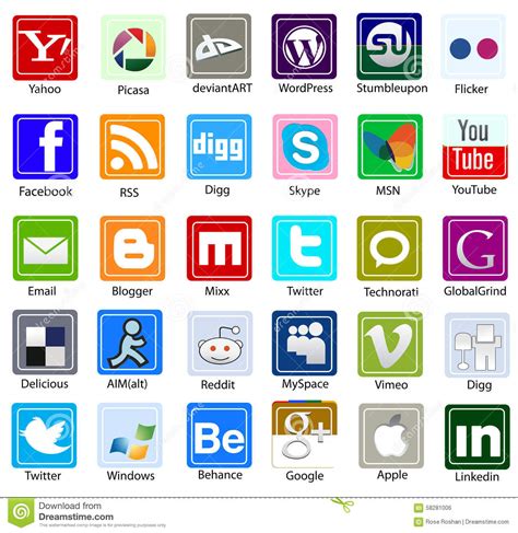 Social Media And Web Icon In Flat Square Shape Editorial Photo