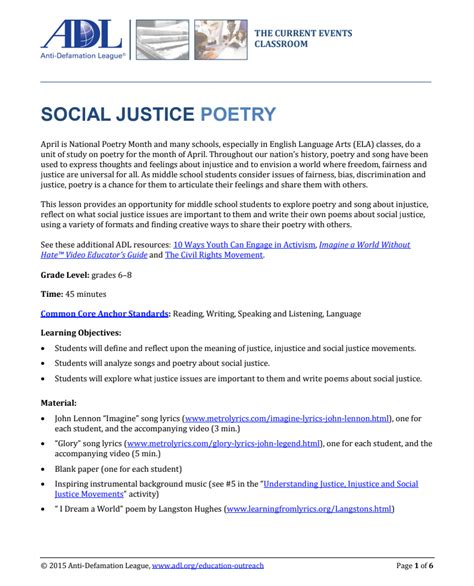 Social Justice Poetry Lesson Plan For 6th 12th Grade Lesson Planet