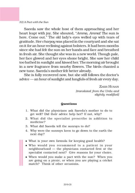 Ncert Book Class 6 English A Pact With The Sun Chapter 8 A Pact With