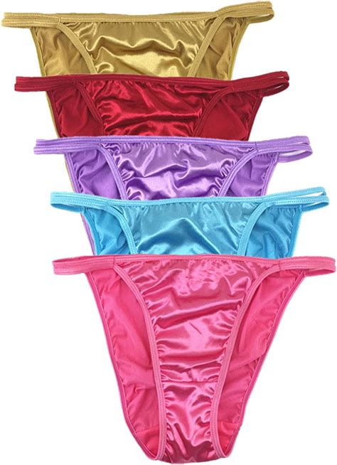 Queen Star Pack Of 5 Womens Satin Tanga Bikini Briefs Knickers High