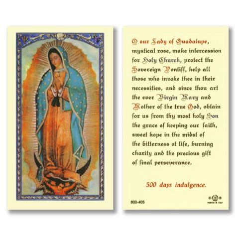 Our Lady Of Guadalupe Laminated Holy Card 25pk Devotional Items Autom