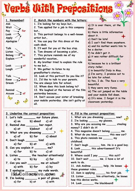 Verbs With Prepositions English Grammar Worksheets English Grammar