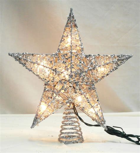 12 Lighted Glittering Silver Star Christmas Tree Topper Clear Lights