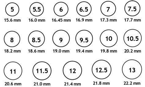 Printable Men’s Ring Size Chart Printable Jd