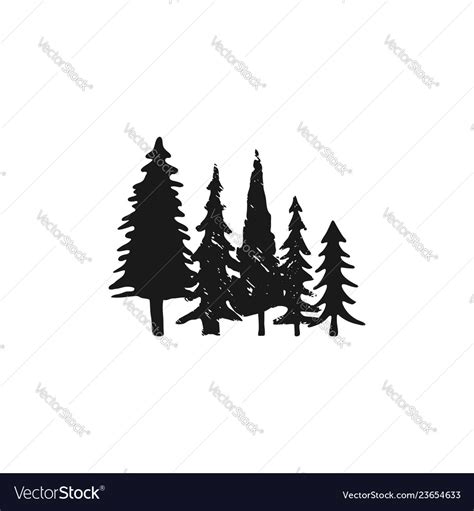Hand Sketched Trees Set In Silhouette Monochrome Vector Image