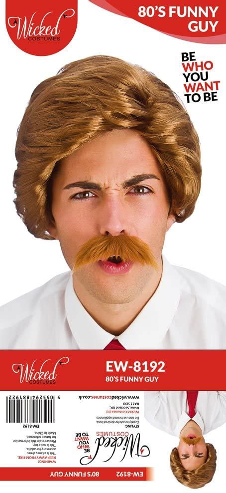Mens Brown 70’s Retro Newsreader Funny Guy Wig And Moustache Toptoy