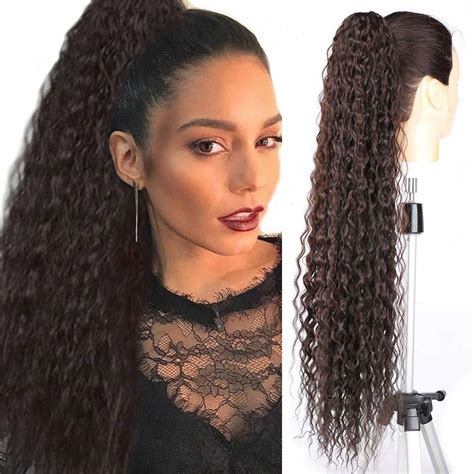 Long Drawstring Synthetic Ponytail High Puff Afro Ponytail Hair Extensions Brown Curly Corn