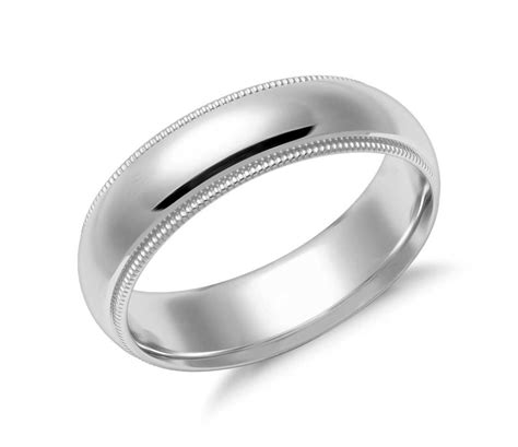 Milgrain Comfort Fit Wedding Ring In 14k White Gold 6mm Baguette