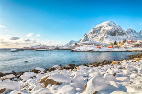 Breathtaking Winter Scenery Of A Village Norwegian Fishing Village