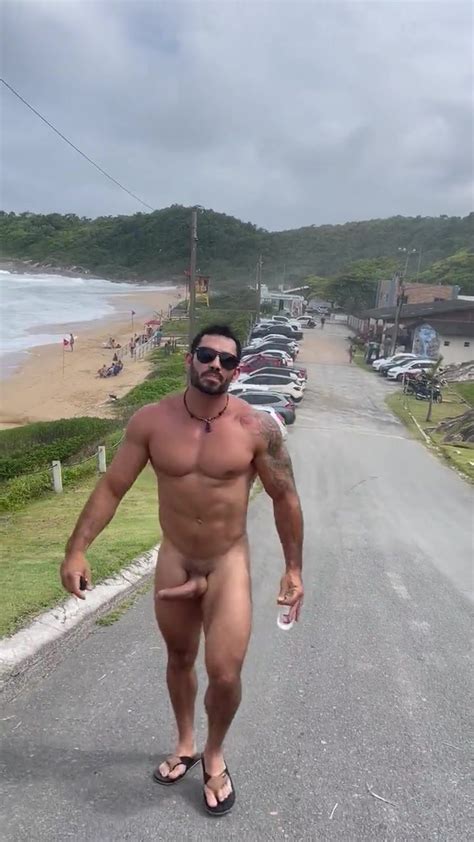 feeet walking naked in public with a boner