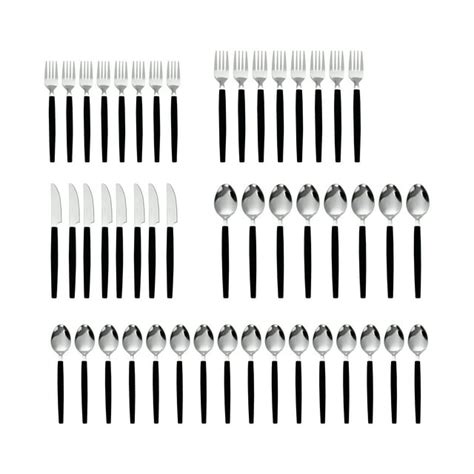 Mainstays 49 Piece Stainless Steel And Black Plastic Flatware Set With