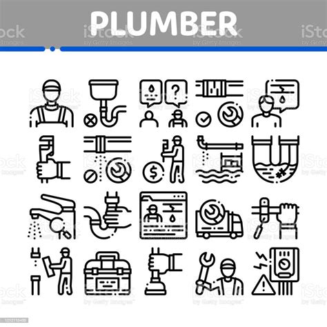 Plumber Profession Collection Icons Set Vector Stock Illustration