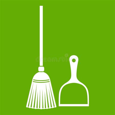 Broom And Dustpan Icon Green Stock Vector Illustration Of Broom