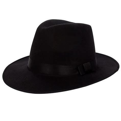 Aerusi Mens Vintage Wide Brim Hard Felt Fedora Panama Hat With Bowknot
