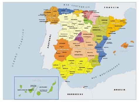 España está dividida en 16 comunidades autónomas, 1 comunidad foral y 2 ciudades autónomas. Mapa político de España (Fuente: MECD, 2017b) | Download ...