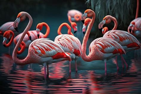 Premium Ai Image A Swarm Of Pink Flamingos Swimming In The Caribbean
